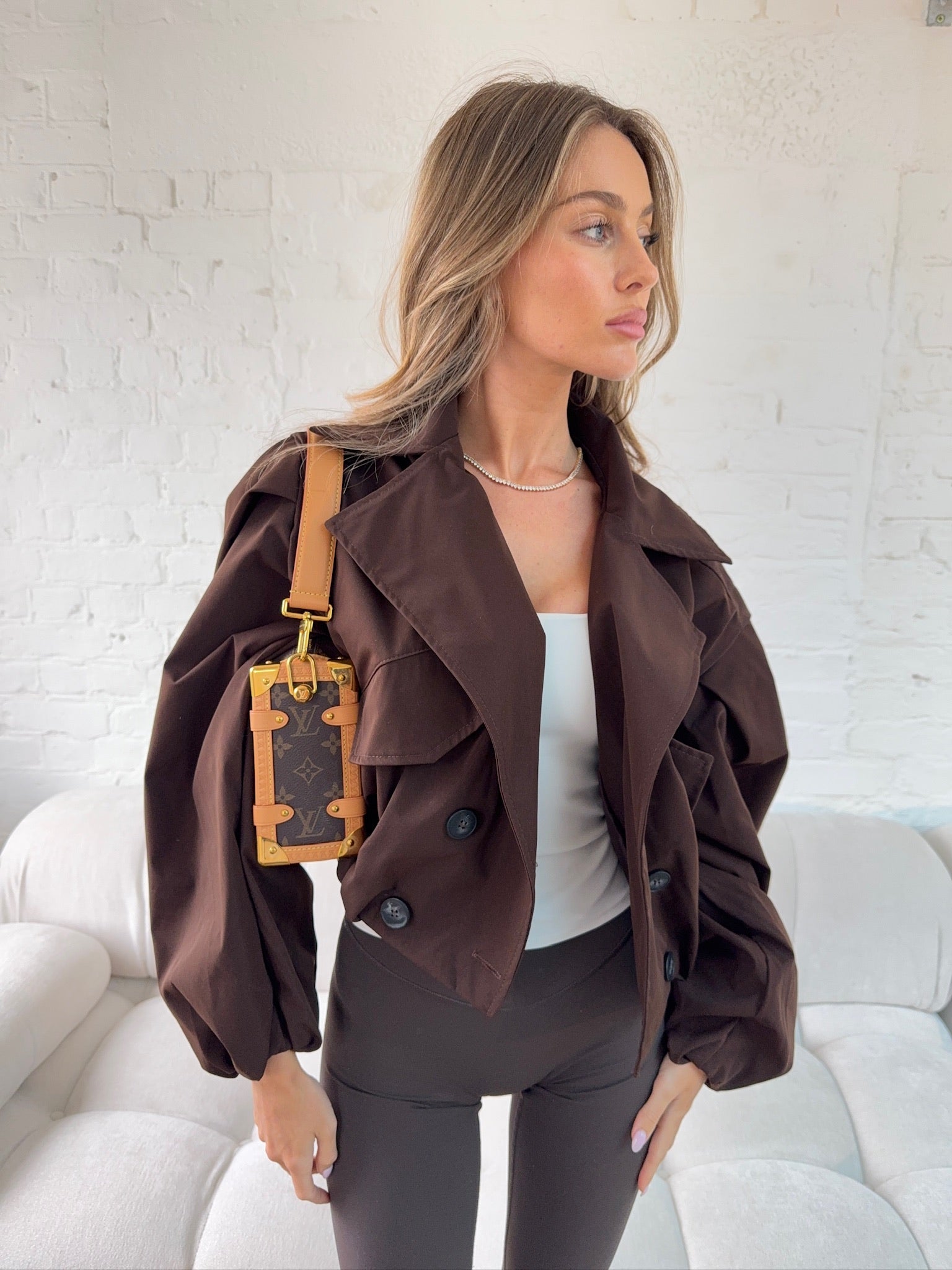 Balloon Sleeve Cropped Trench Jacket - Brown – Lola Rae Fashion