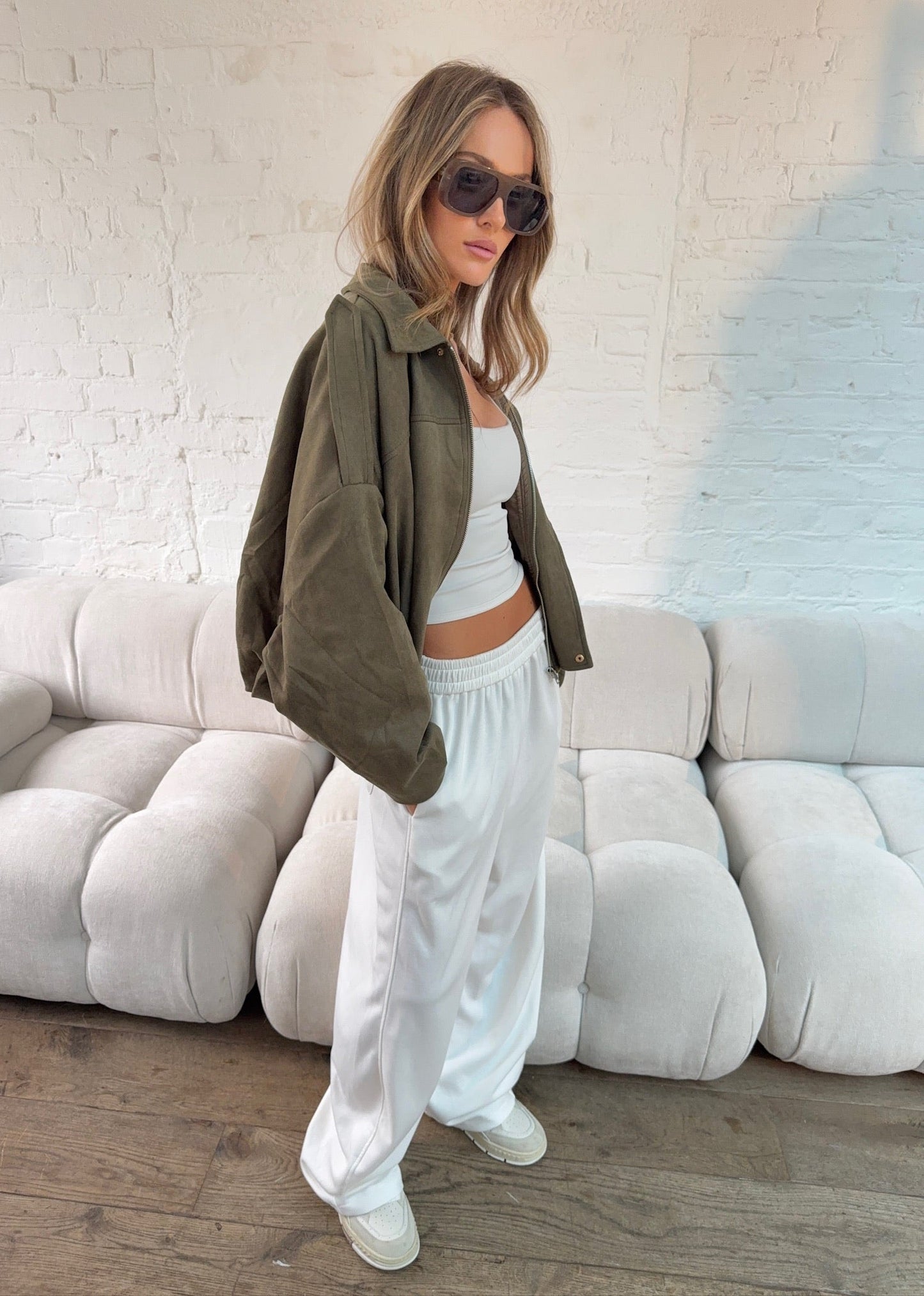 Suede Style Oversized Jacket - Khaki