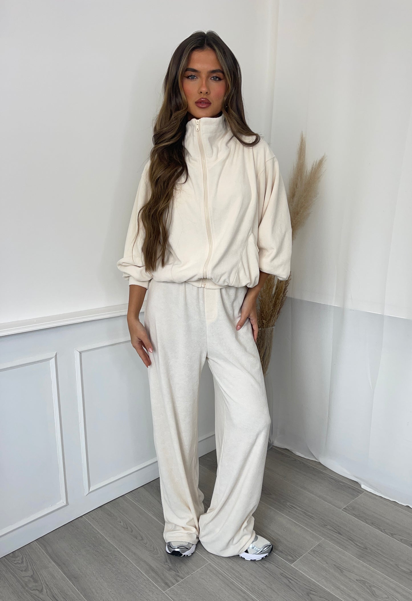 Towelling Funnel Neck Jacket - Cream