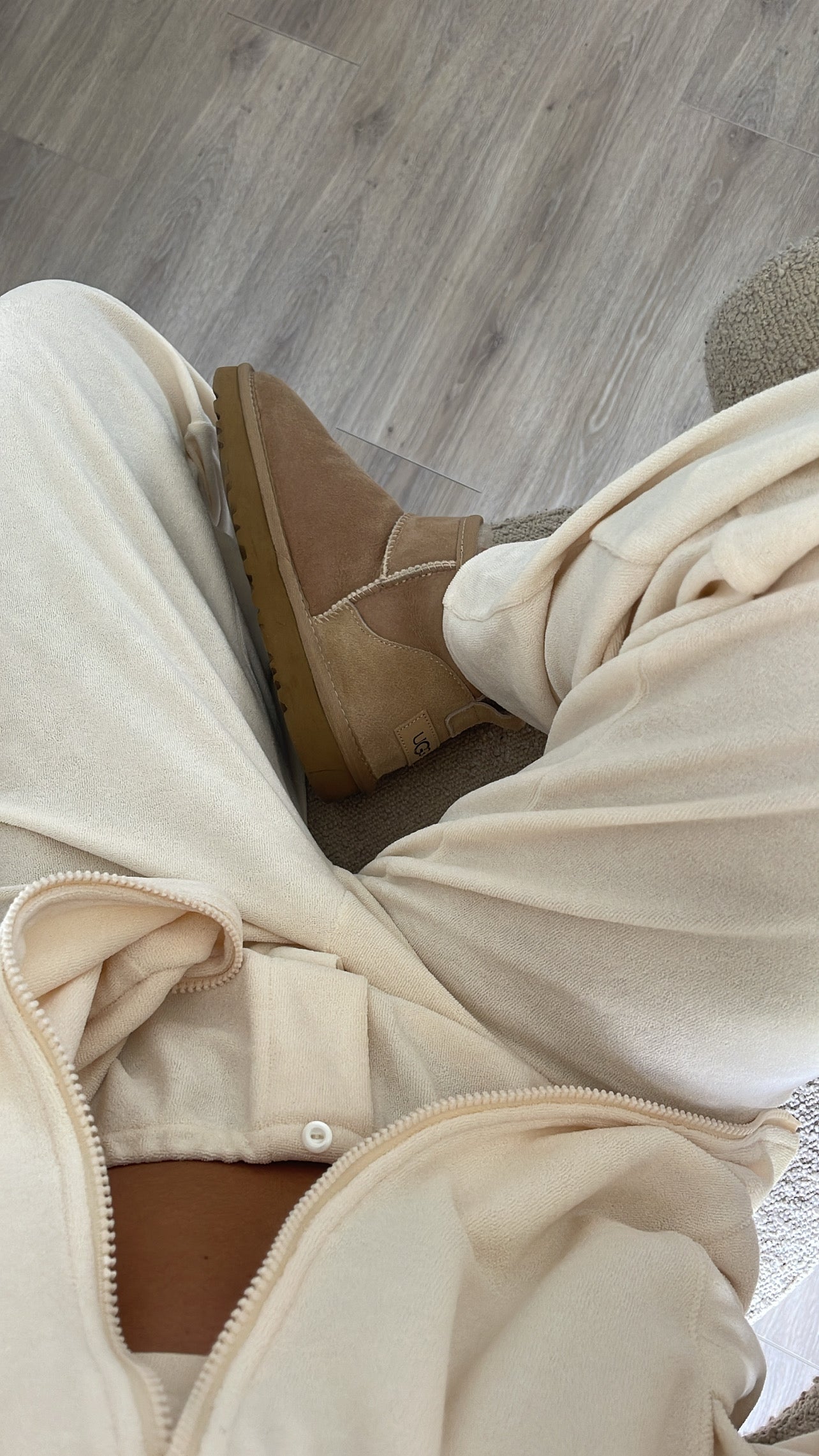 Towelling Loungewear Trousers - Cream