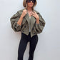 Balloon Sleeve Cropped Trench Jacket - Khaki