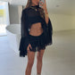 Fleur Ruffle Sleeve Frill Shorts Co-Ord - Black