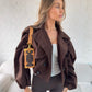 Balloon Sleeve Cropped Trench Jacket - Brown