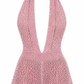 Astrid Crochet Knit Plunge Playsuit - Pink