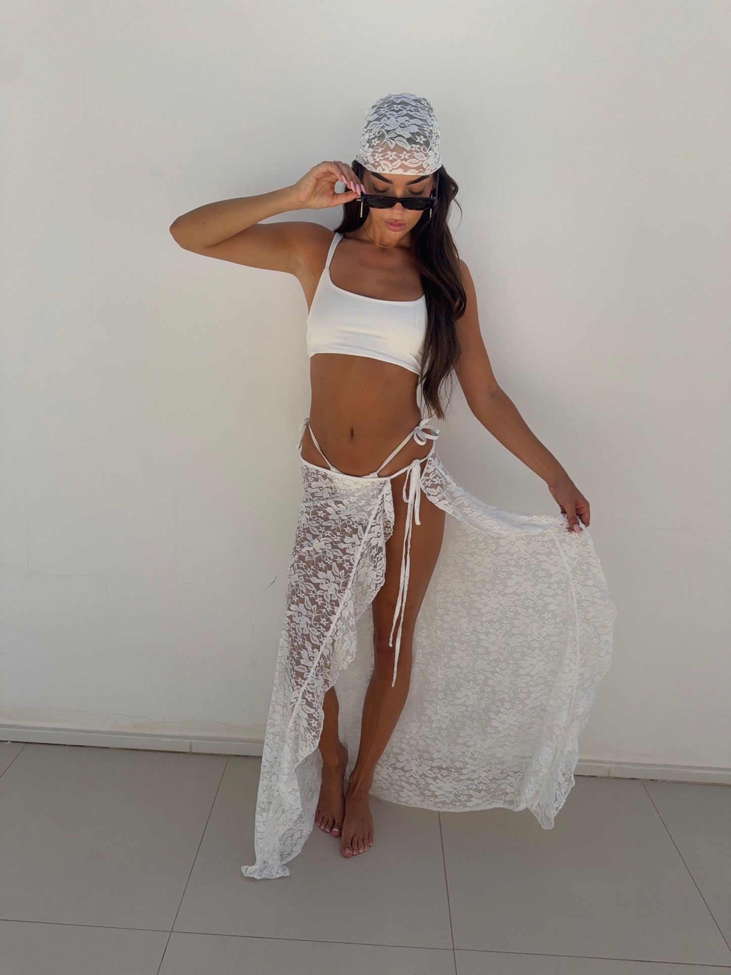 Lace Split Maxi Skirt - Ivory