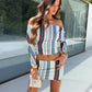 Solara Stripe Top/Skirt Co-Ord - Blue/Brown