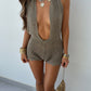 Astrid Crochet Knit Plunge Playsuit - Bronze