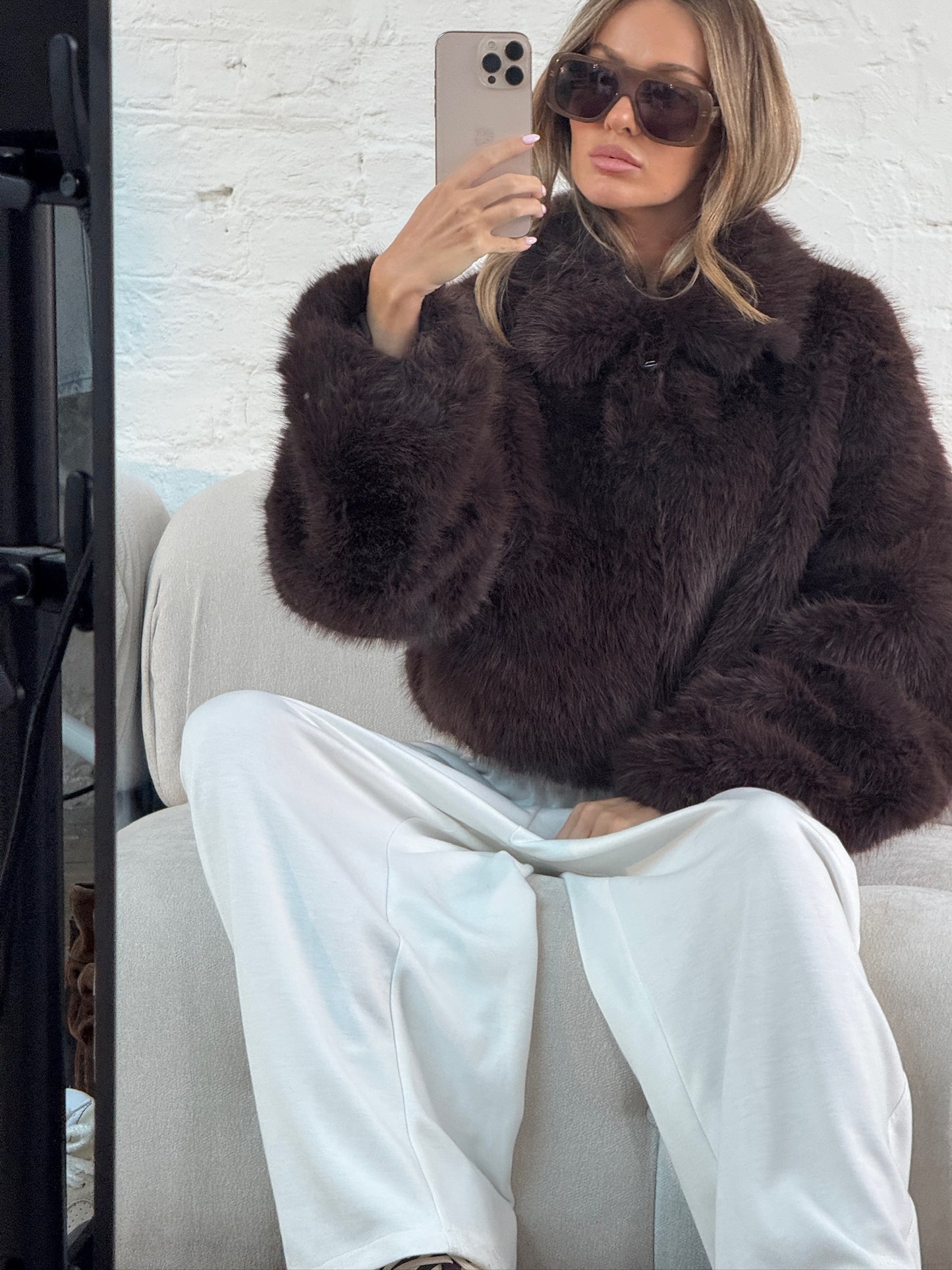 Faux Fur Jacket - Brown