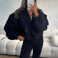 Balloon Sleeve Cropped Trench Jacket - Black