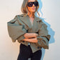 Balloon Sleeve Cropped Trench Jacket - Khaki