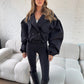 Balloon Sleeve Cropped Trench Jacket - Black