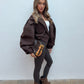 Balloon Sleeve Cropped Trench Jacket - Brown