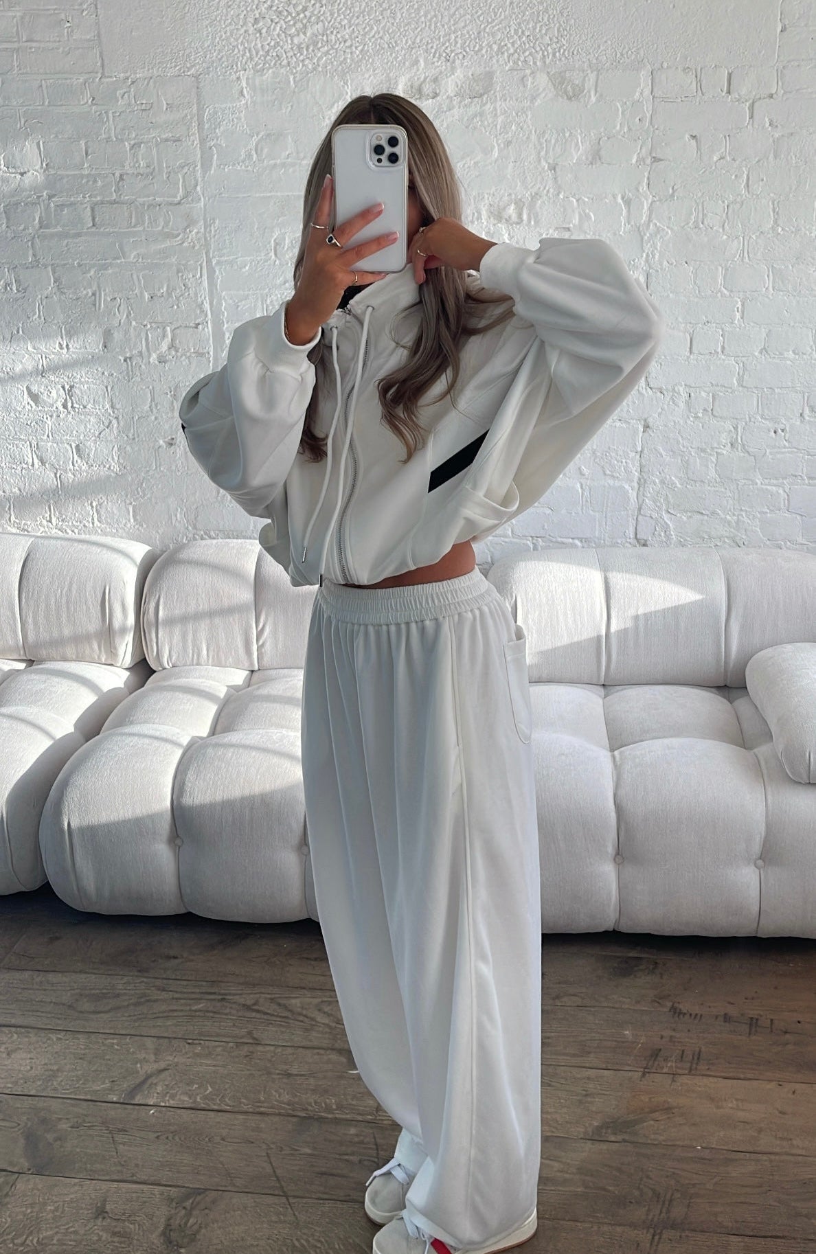 Contrast Funnel Neck Jacket - White