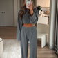 Soft Touch Ribbed Lounge Set Tracksuit - Grey