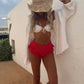 Handmade Ruffle Scalloped Mini Shorts - Red