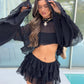 Fleur Ruffle Sleeve Frill Shorts Co-Ord - Black