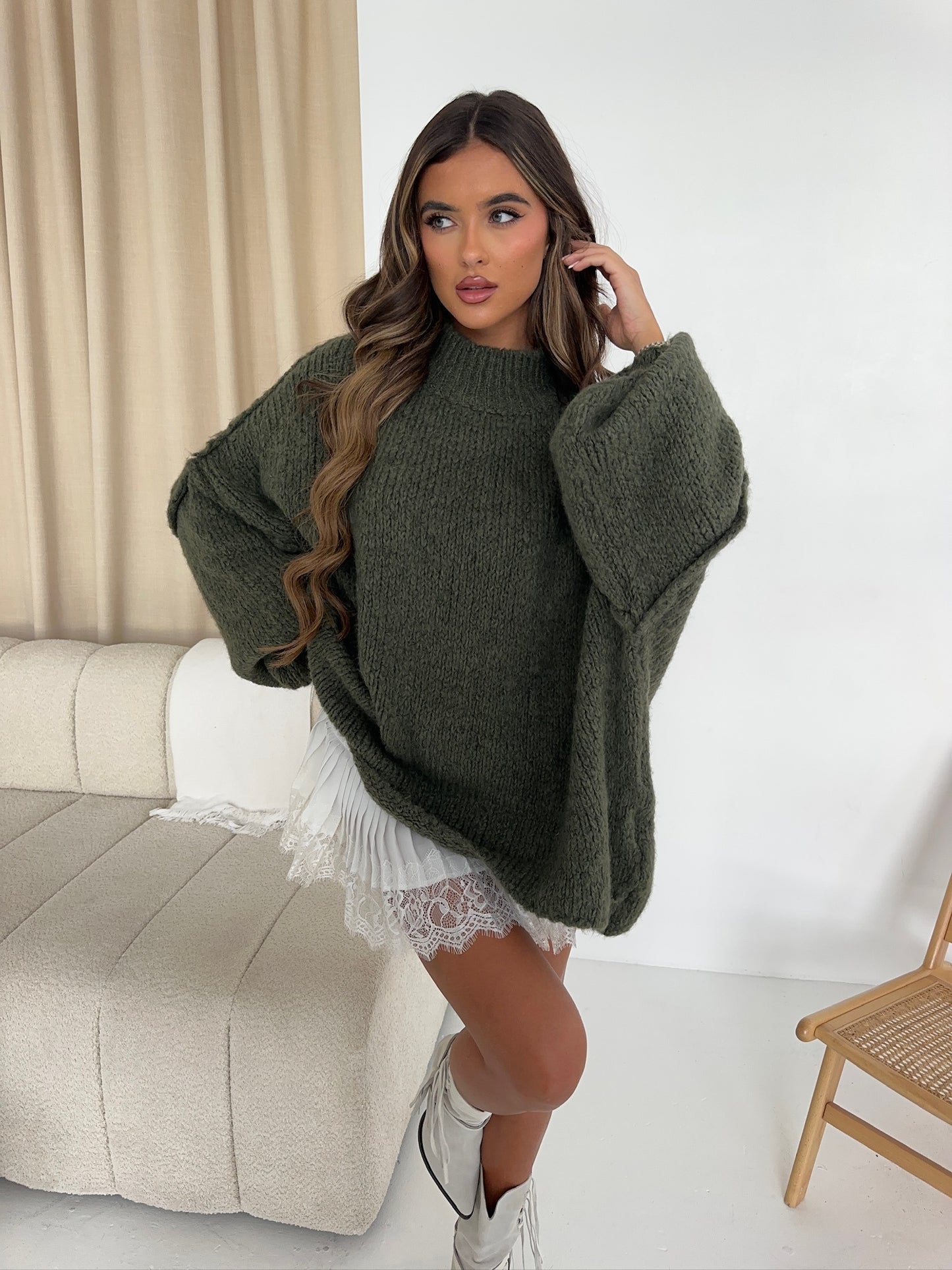 Oversized Knit Jumper - Khaki