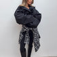 Balloon Sleeve Cropped Trench Jacket - Black