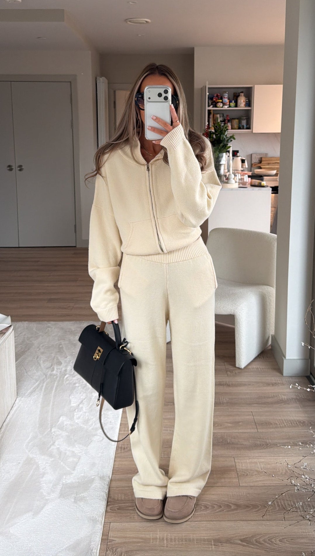 Hooded Knit Tracksuit - Cream