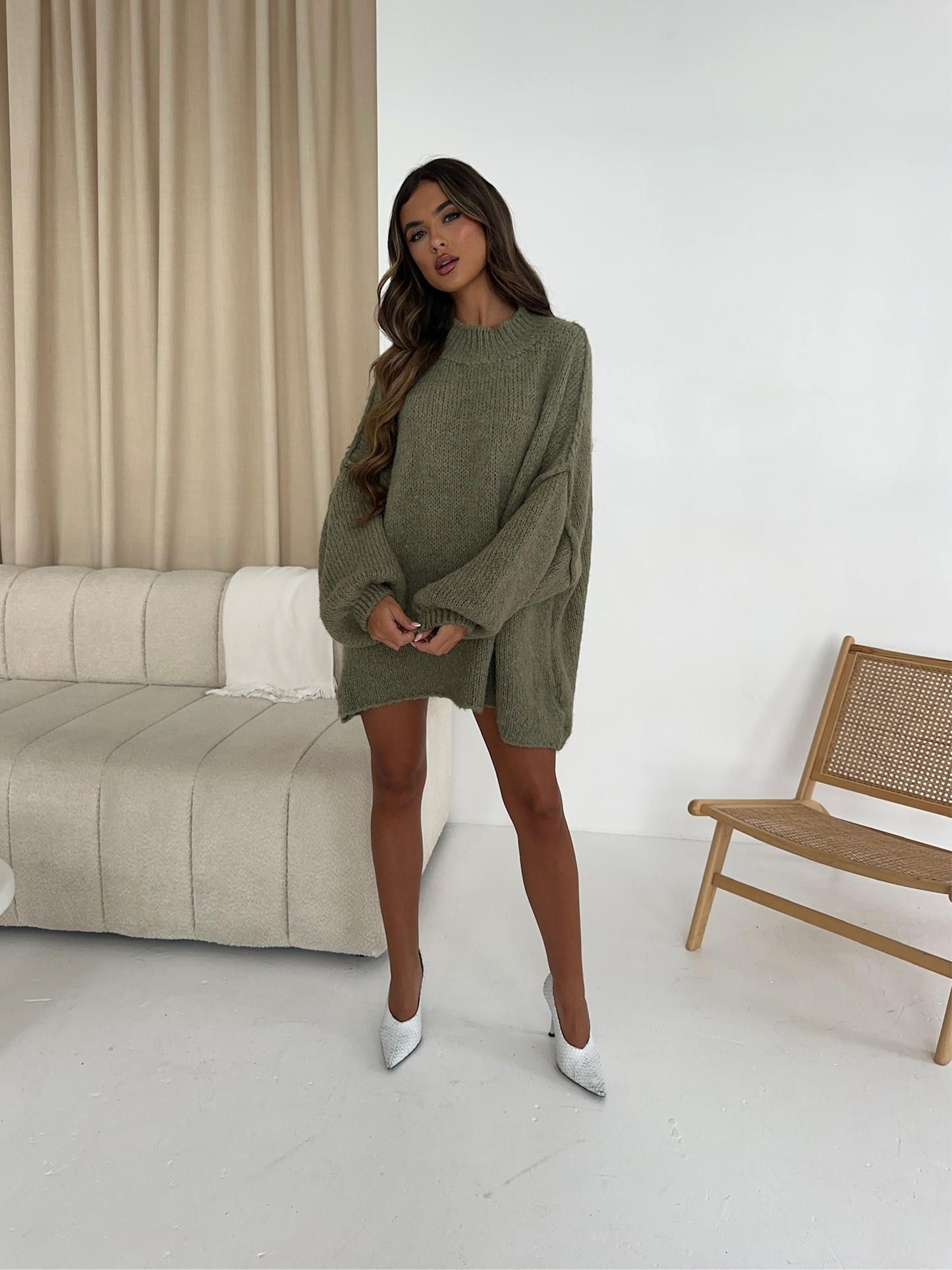 Oversized Knit Jumper - Olive