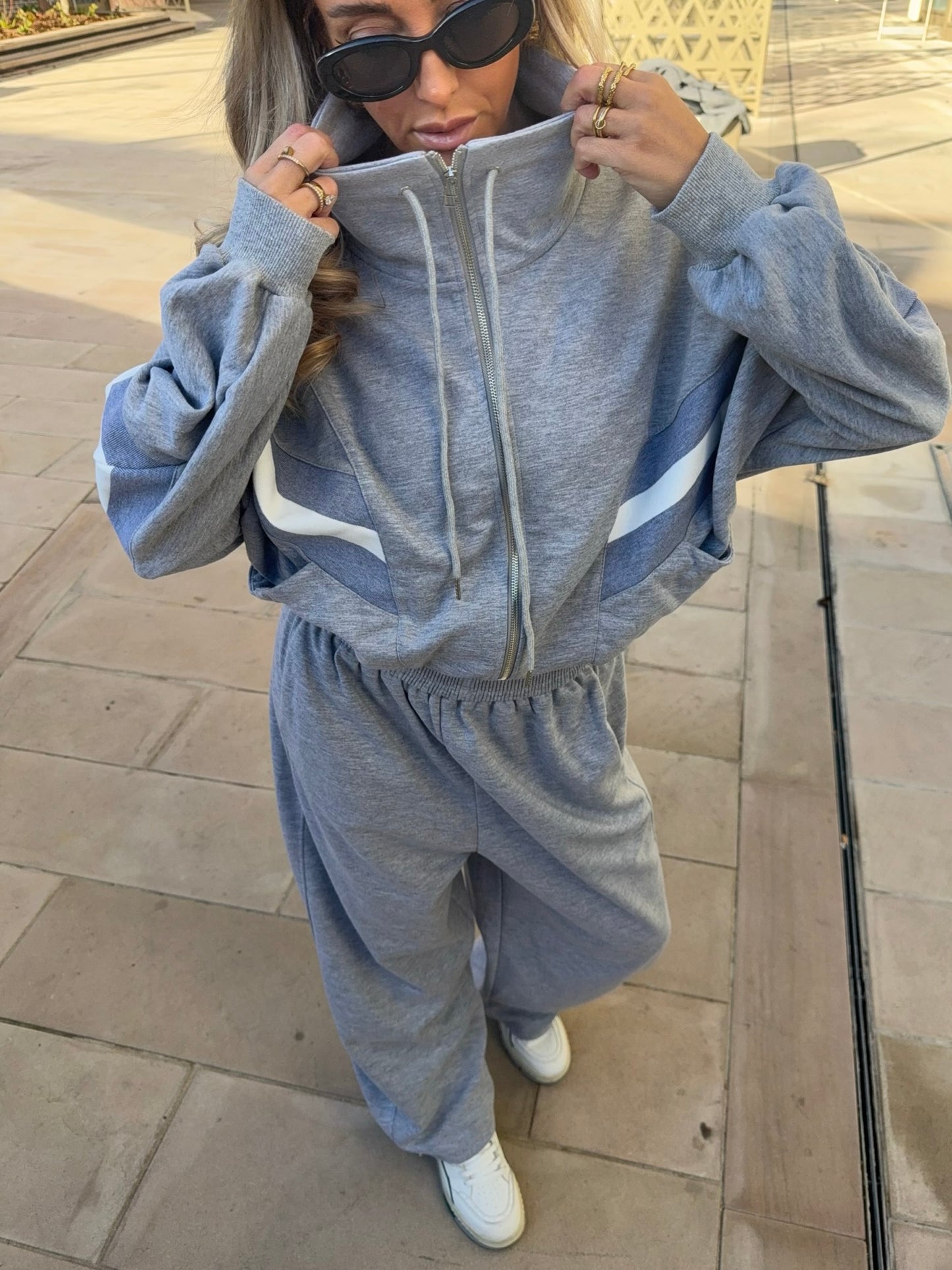 Contrast Funnel Neck Jacket - Grey