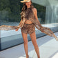 Zuri High Neck Split Top/Shorts Co-Ord - Leopard