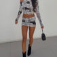 Solara mini Skirt Co-Ord - Newspaper Print