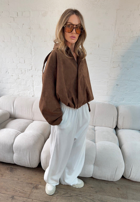 Suede Style Oversized Jacket - Chocolate