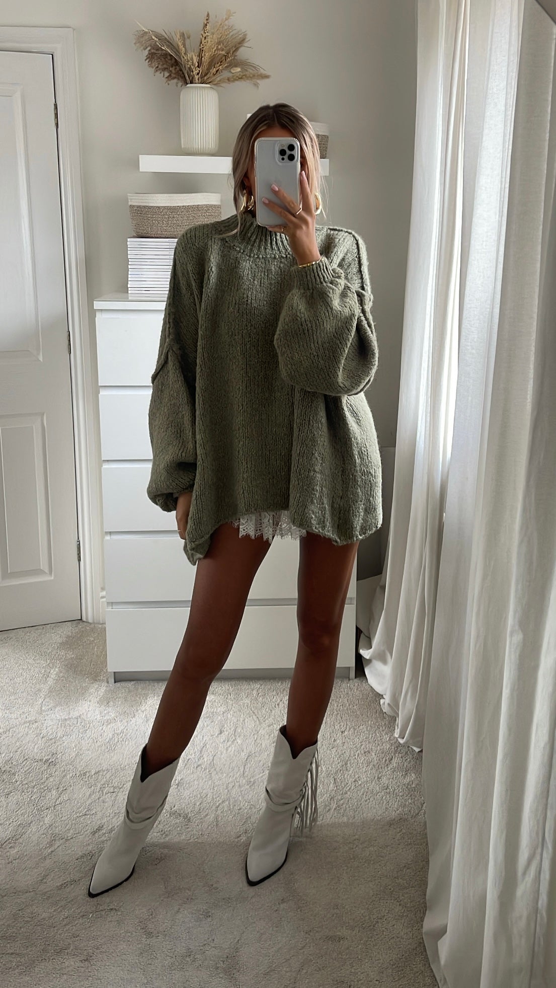 Oversized Knit Jumper - Olive