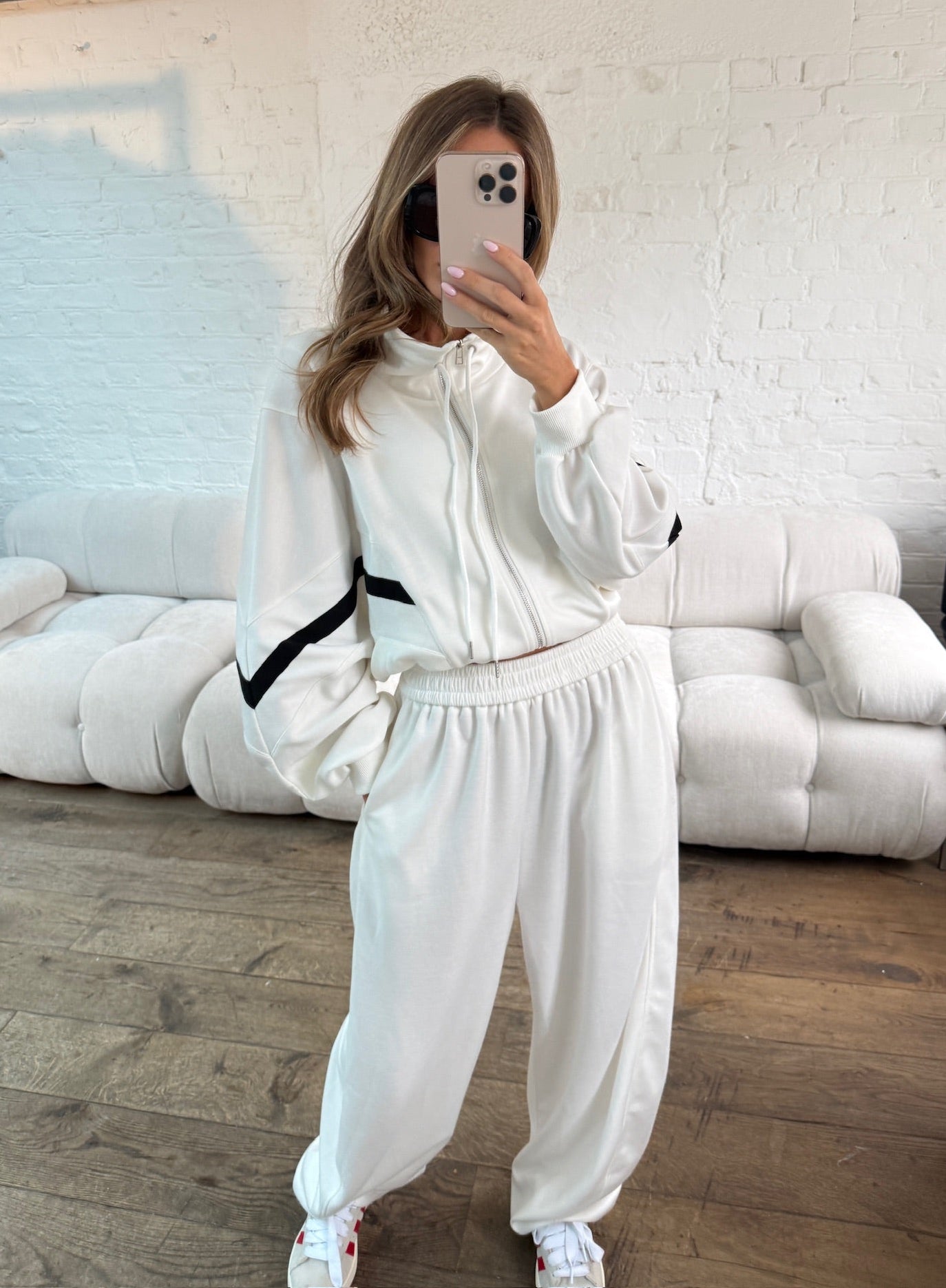 Contrast Funnel Neck Jacket - White