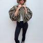 Balloon Sleeve Cropped Trench Jacket - Khaki