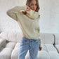 Knit Funnel Neck Zip Up Jacket - Cream