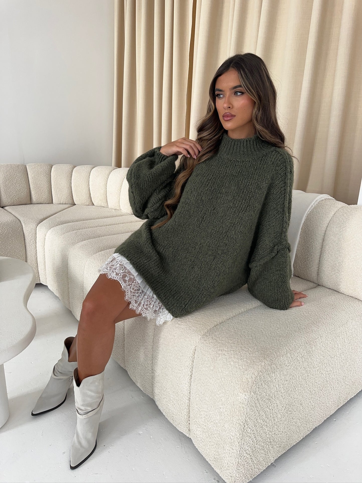 Oversized Knit Jumper - Khaki