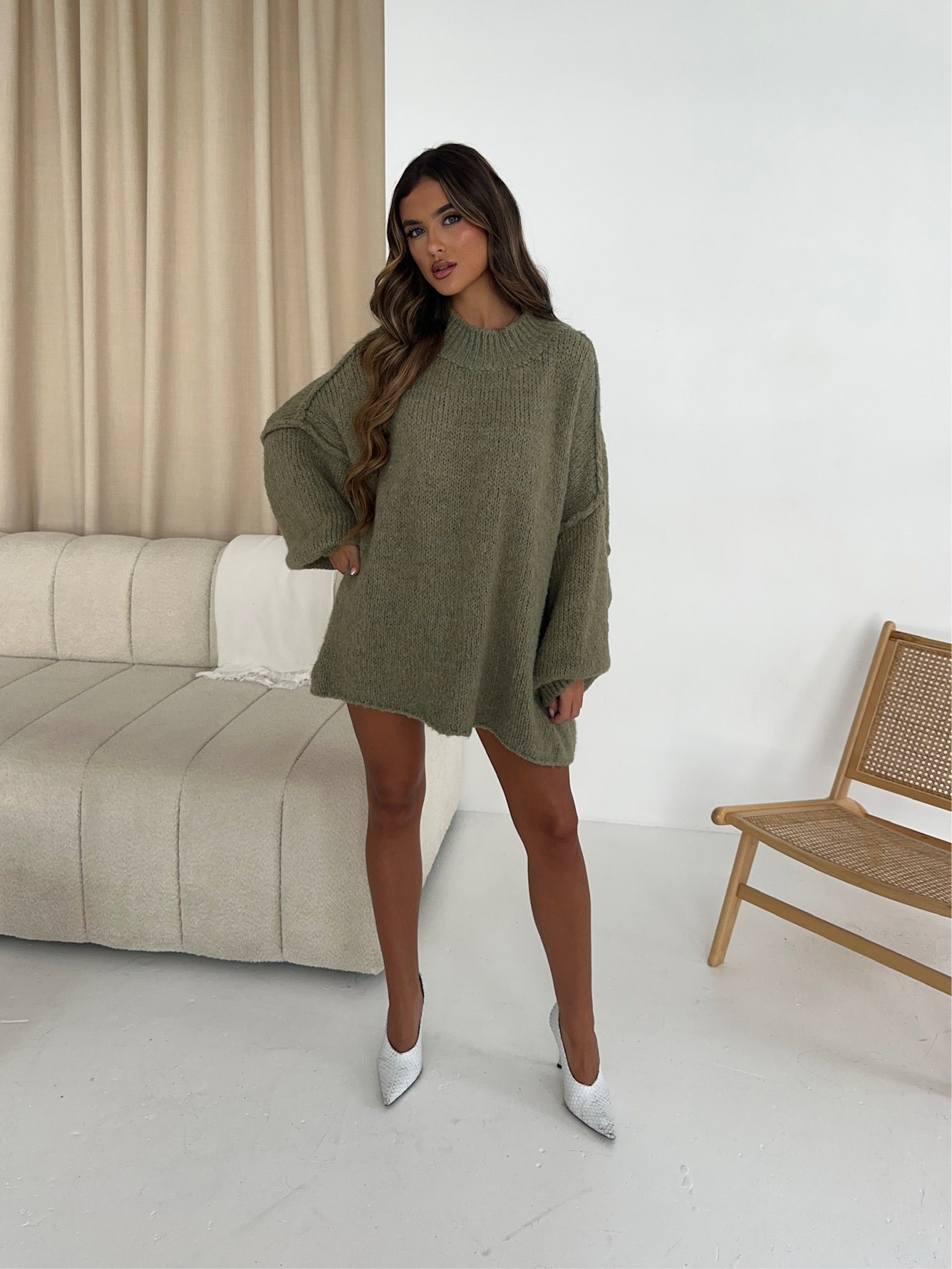 Oversized Knit Jumper - Olive