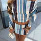 Solara Stripe Top/Skirt Co-Ord - Blue/Brown