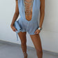 Astrid Crochet Knit Plunge Playsuit - Blue