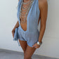 Astrid Crochet Knit Plunge Playsuit - Blue