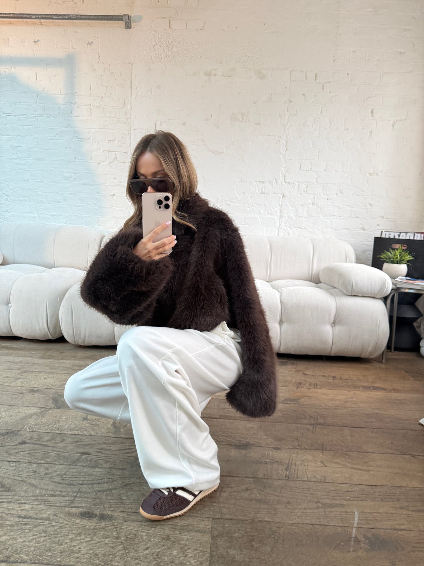 Faux Fur Jacket - Brown