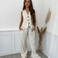 Pinstripe Trouser Suit - Oatmeal