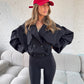 Balloon Sleeve Cropped Trench Jacket - Black