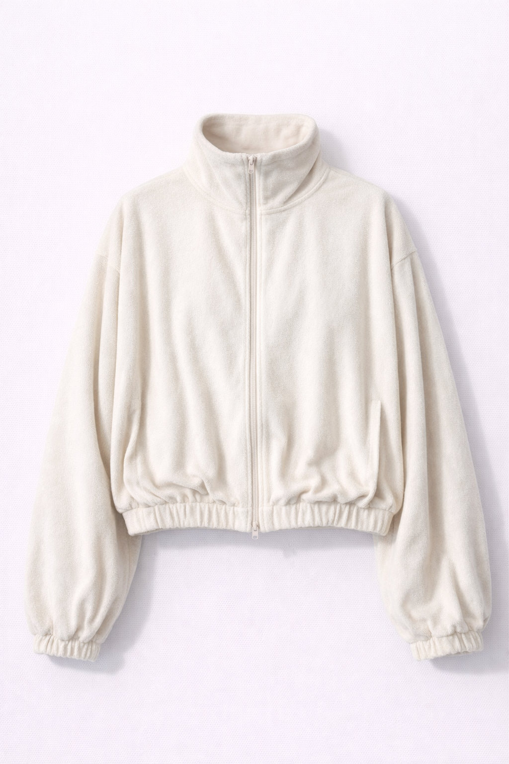 Towelling Funnel Neck Jacket - Cream