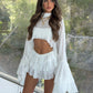 Fleur Ruffle Sleeve Frill Shorts Co-Ord - Ivory