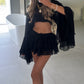 Fleur Ruffle Sleeve Frill Shorts Co-Ord - Black