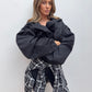 Balloon Sleeve Cropped Trench Jacket - Black
