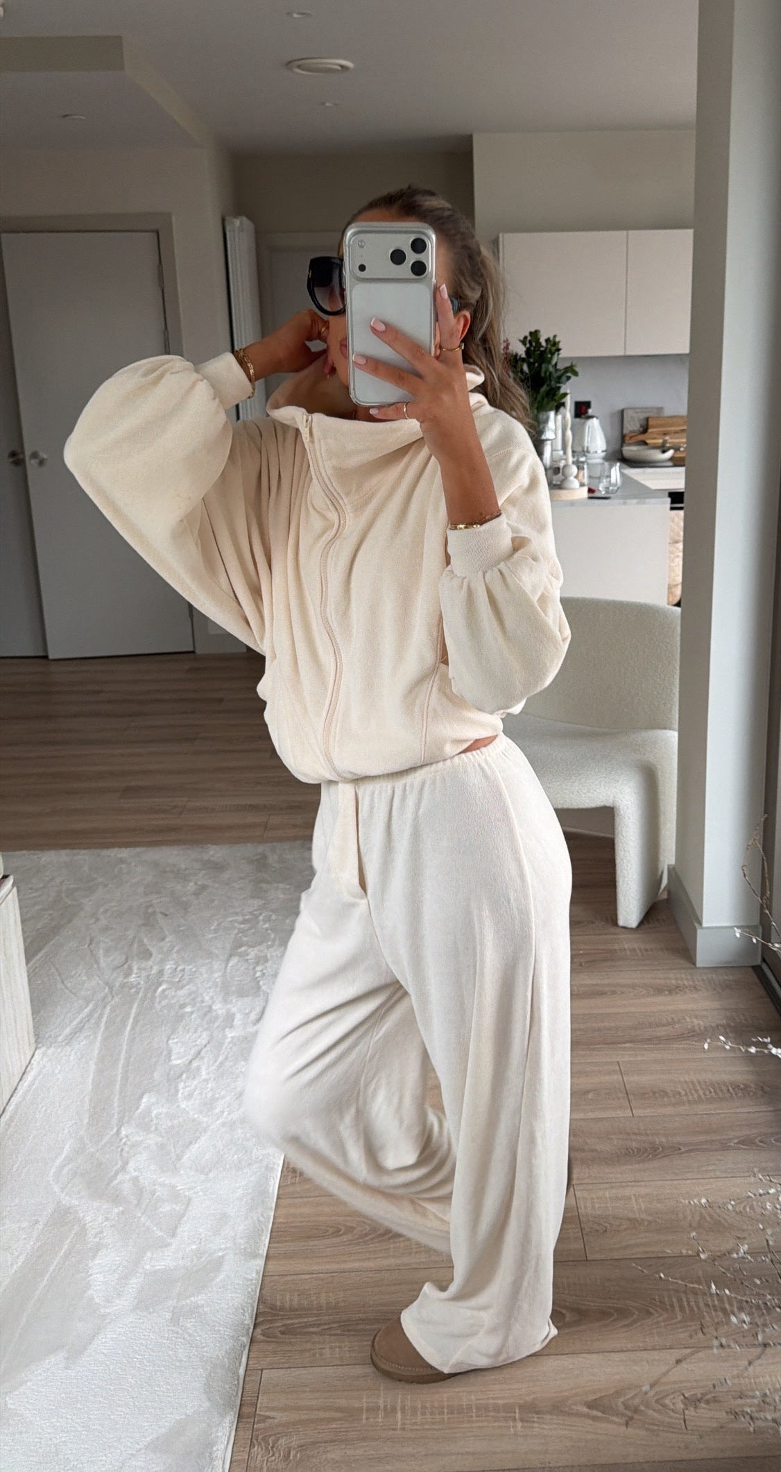 Towelling Funnel Neck Jacket - Cream