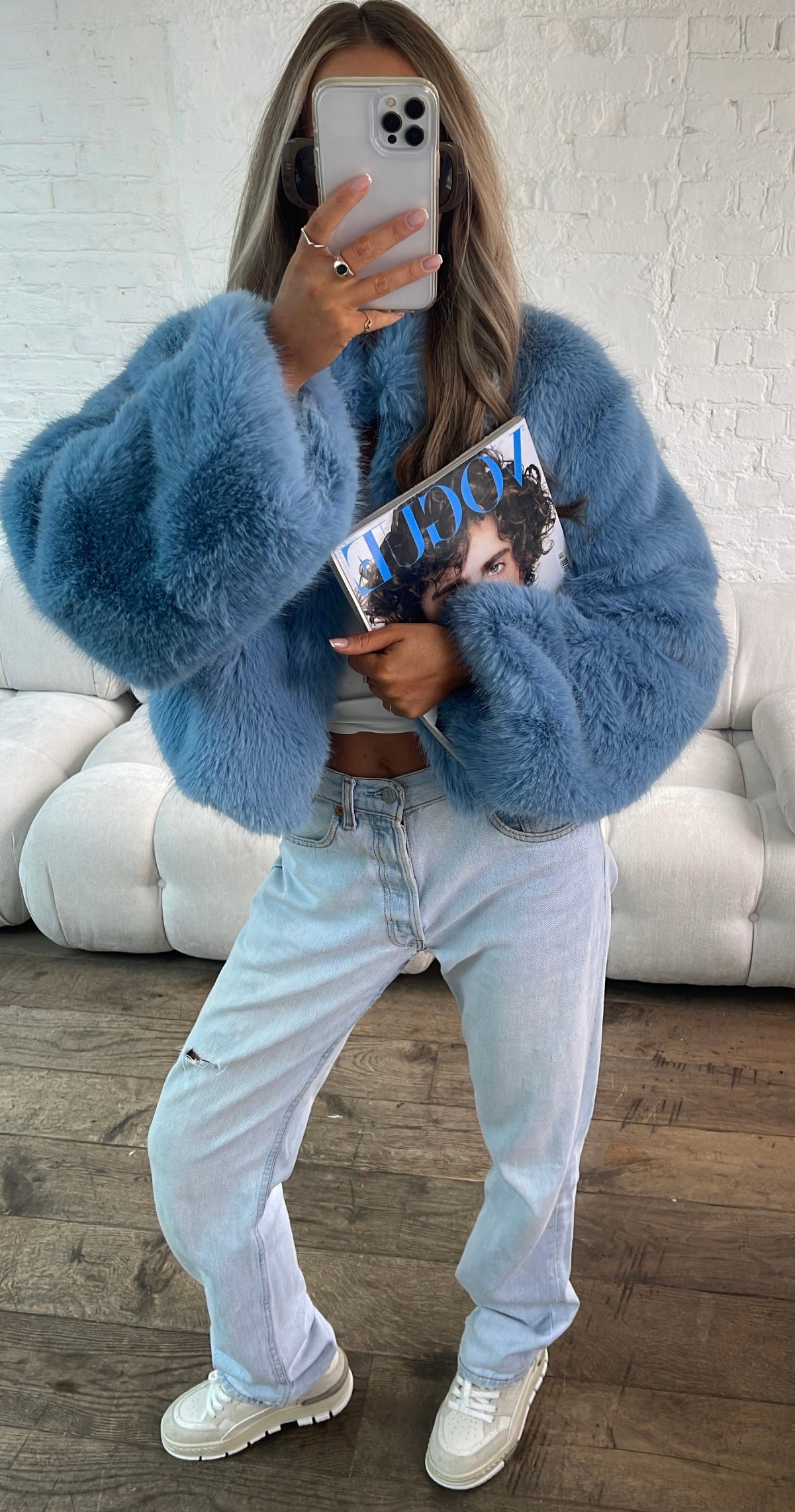 Faux Fur Jacket - Blue
