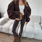 Balloon Sleeve Cropped Trench Jacket - Brown