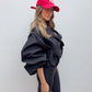 Balloon Sleeve Cropped Trench Jacket - Black