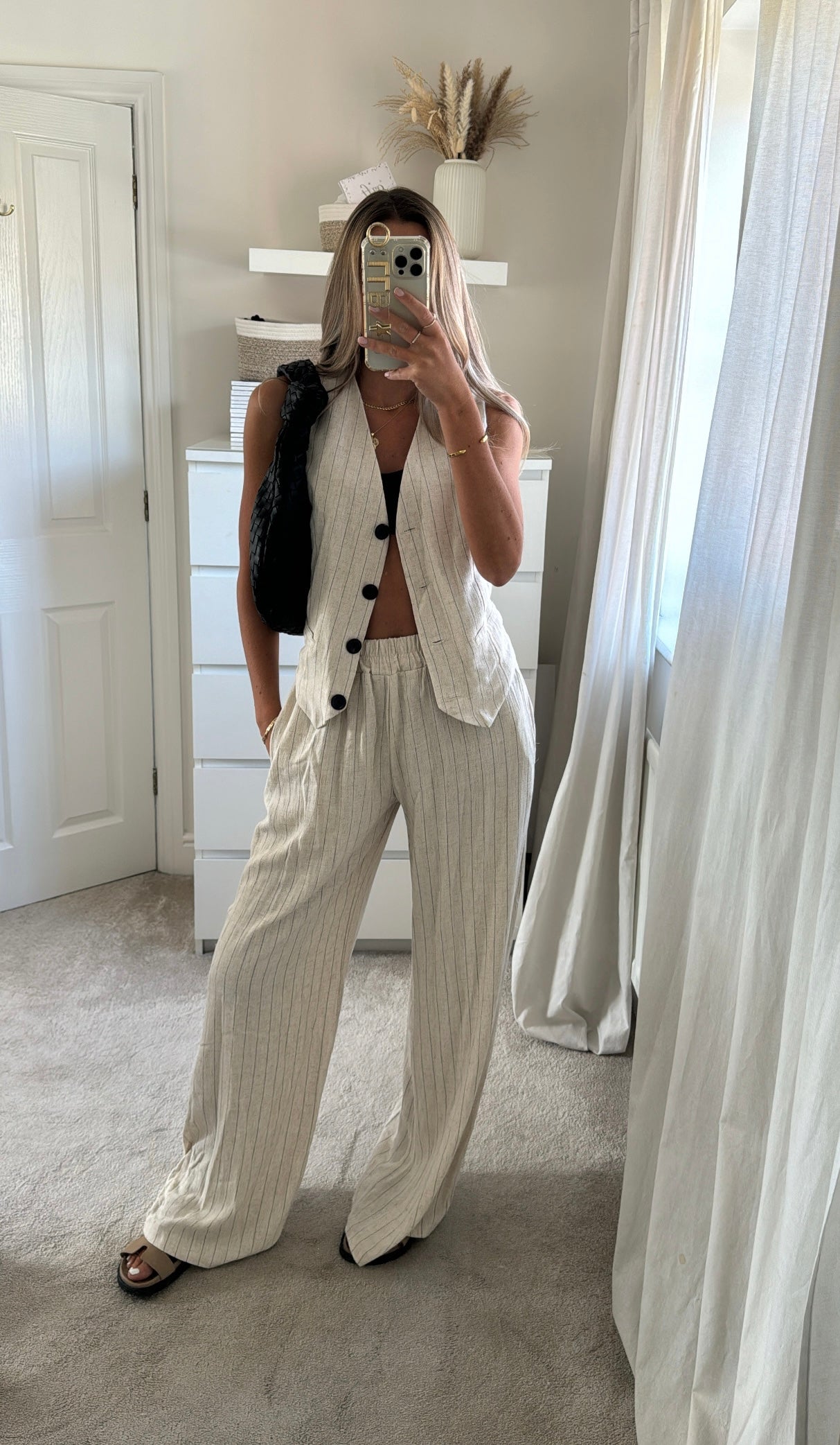 Pinstripe Trouser Suit - Oatmeal