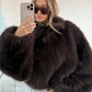 Faux Fur Jacket - Brown